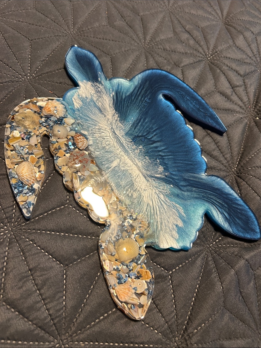 Ocean Resin Sea Turtle Decor - Blue and Sand Shell Inlay